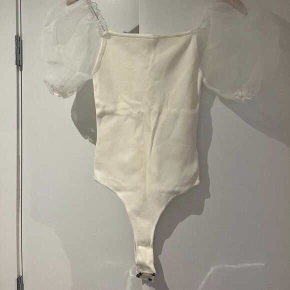 White Bridal Puff Sleeve Bodysuit - Picture 2 of 3